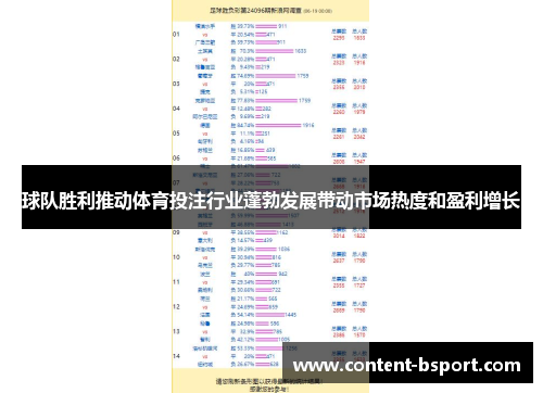 球队胜利推动体育投注行业蓬勃发展带动市场热度和盈利增长